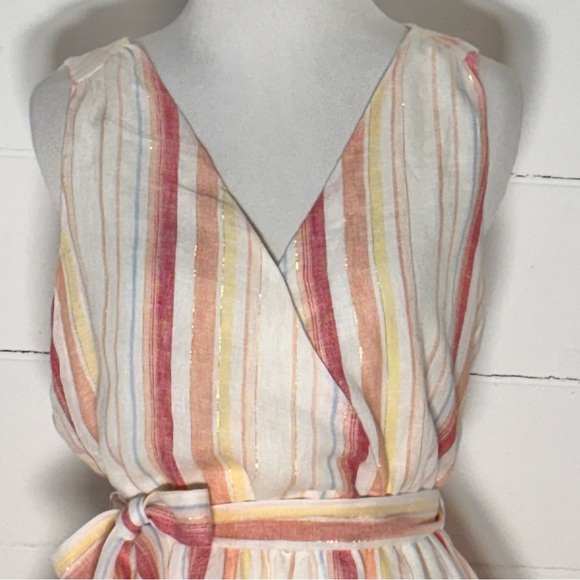 NWOT Lush Women’s Peach & Orange Striped Linen Blend Sleeveless Sun Dress Size S - Picture 2 of 8
